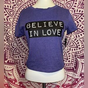 UK2LA Purple Believe In Love Crop Top T Shirt Big Girls Size Large